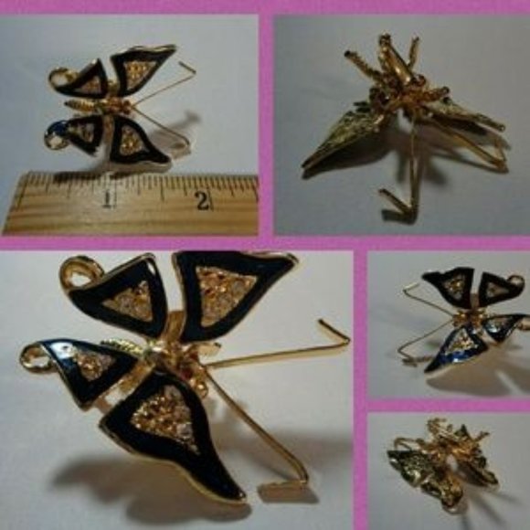Vintage Goldtone butterfly brooch pin pendant - Picture 2 of 7